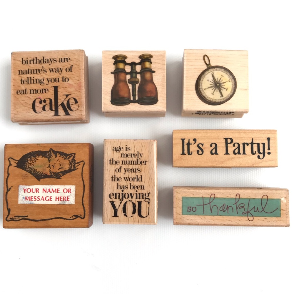 Rubber Stamps Thankful Party Cake Birthday Cat New